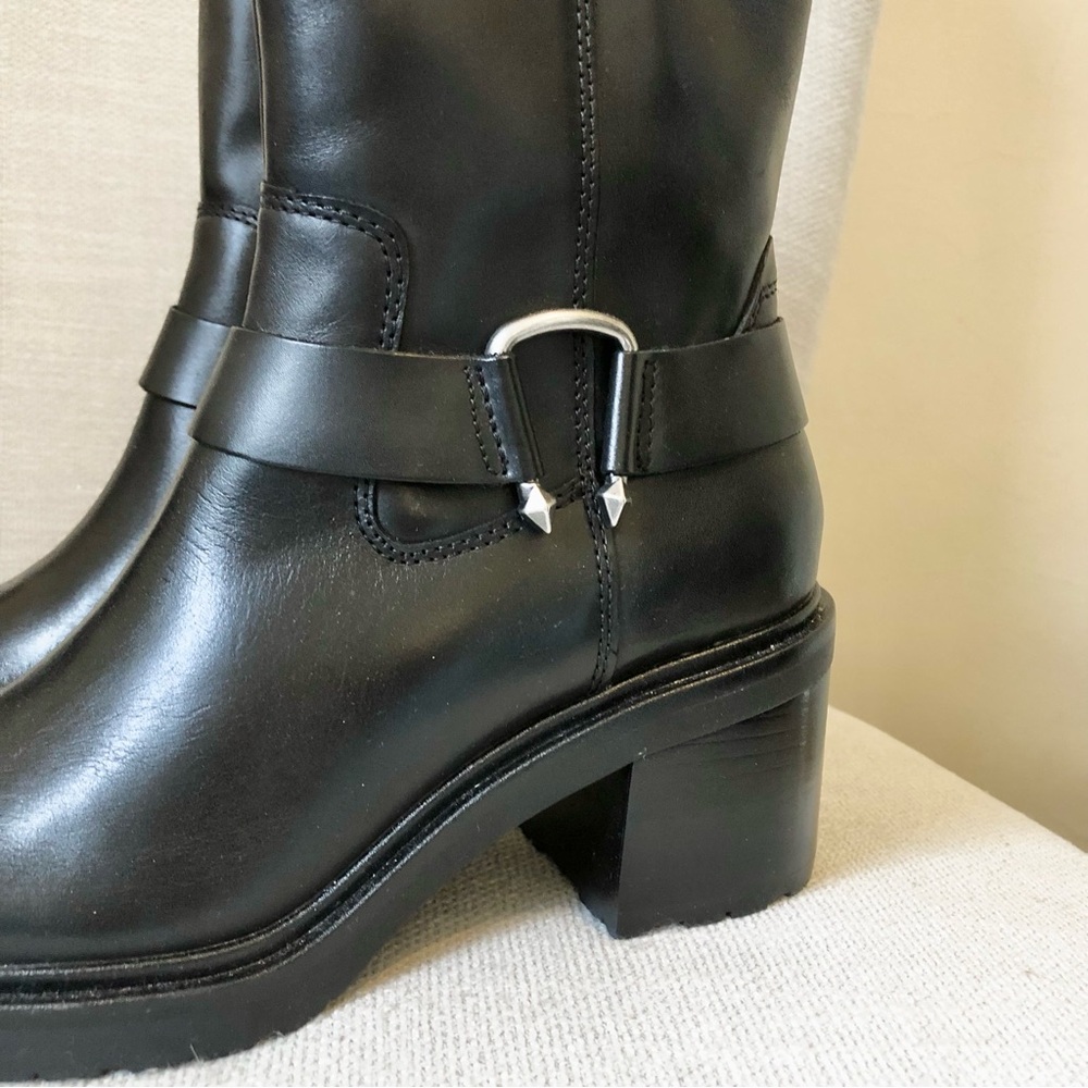 Dolce Vita Black Leather Camros Mid Calf Heeled Moto Bootie - Picture 2 of 9